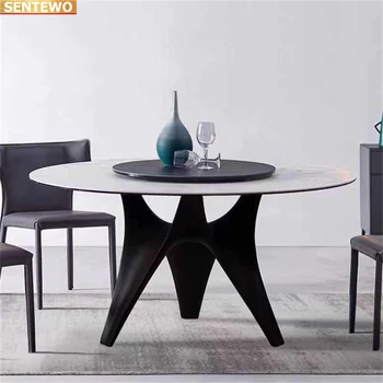 Designer de Lux rundă de mese de Marmură Rock Placa de mese set masa cu 6 scaune mesa de jantar comedor-o iesle tisch din oțel Carbon de bază