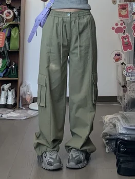 2023 Hong Kong Street Style Pantaloni Casual Pentru Femei Vrac Se Potrivi Cordon Drept Largă Picioare Pantaloni De Lucru Industriale
