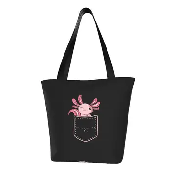 Personalizat Drăguț Axolotl În Buzunar Cumpărături Sac De Panza Femei Reciclare Alimentar Amfibieni Animale Exotice Shopper Tote Pungi