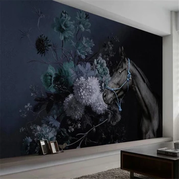 wellyu Personalizate de perete mare pictor modern minimalist mână-pictat hortensie cal negru dormitor Nordic peretele din fundal