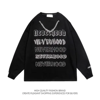 American Hip-hop Scrisoare Camasa Barbati Femei Tendință de Streetwear Colier Punk Imprimare Tricouri Unisex Supradimensionat Harajuku Maneca Lunga T-shirt