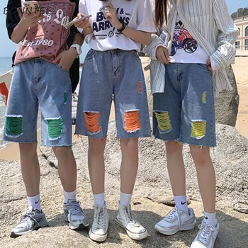 Barbati Casual pantaloni Scurți Gaura de Design coreea Style Moda Ins Elevii de Toate-meci de Vara Noi Genunchi Lungime Populare Harajuku Fundul Imperiu