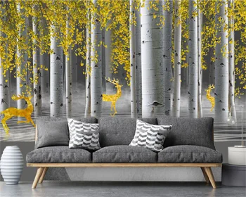 Tapet personalizat spațiul 3D HD mesteacan pădure de copaci cerb TV camera de zi canapea fundal perete pictura pictura decorativa papier peint