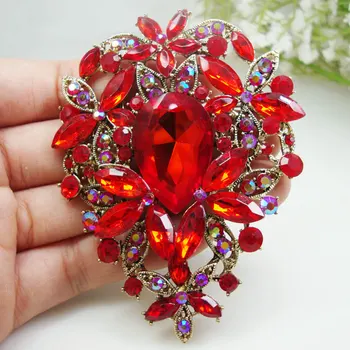 Art Nouveau Floare Roșie Femeie Brosa Cristal Stras Cadouri