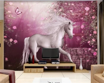 beibehang papel de parede 3d personalizate Personalizate Europene pastorală unicorn alb fresca de fundal imagini de fundal pentru camera de zi