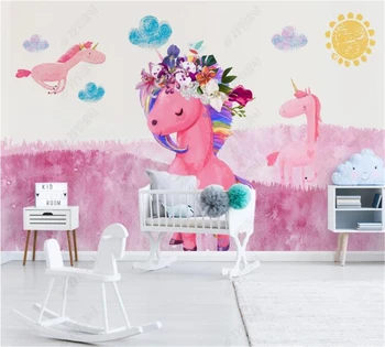 beibehang Personalizat tapet 3D Nordic minimalist modern pictat de mână de moda unicorn roz camera copiilor peretele din fundal