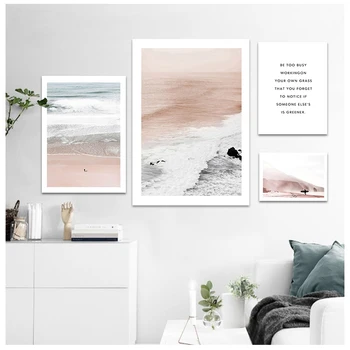 Valurile Oceanului Panza Pictura Peisaj Apus De Soare La Mare Pe Plaja Poster De Imprimare Nordic Arta De Perete Decor Imagine Opera De Arta Decor Acasă