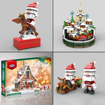 Noi De Craciun Serie Cărămizi Asambla Jucării Clockwork Crăciun Castelul Music Box Copac Ren Moș Crăciun Gingerbread House Model De Kit