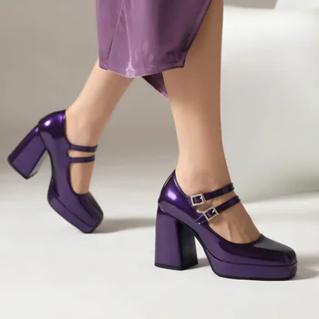 Moda Violet Pompe de Platforma pentru Femei Goth Gros cu Toc Petrecerea Doamnelor Bloc Tocuri Curea Cataramă Pantofi Mary Jane Femeie 2023