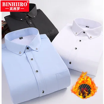 BINHIIRO Bărbați cu Mâneci Lungi Tricou Plus Fleece Top Cald Iarna Îngroșat Studio Îmbrăcăminte Casual Nou de Bumbac Culoare Solidă pentru Bărbați Tricou