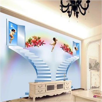 beibehang Mare imagini de Fundal Personalizate Îngeri Lily 3D Stereo Scări Canapea Dormitor Fondul papel de parede infantil menina