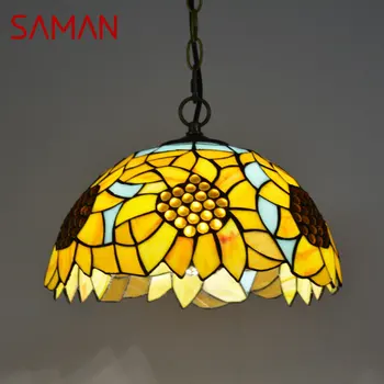 SAMAN Tiffany Pandantiv de Sticlă Lampă cu LED-uri Creative Model Floare Candelabru de Decor pentru Casa Sufragerie, Dormitor, Hotel Lumina