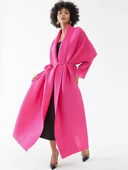 Miyake Cutat Cardigan Mâneci Lungi Trenci Cu Curea Femei 2023 Vară De Lux De Designer Dubai Modă Plus Dimensiune Haine