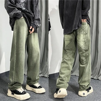 2023 Noua Moda Vintage Baggy Verde Barbati Hip Hop Blugi Pantaloni Y2K Haine mai Multe Buzunare pentru Femei Pantaloni din Denim Vaqueros