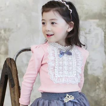 Moda Coreeană Fetițe Flori Dantelă Cu Maneci Lungi Tricou Fete Copii Bluza Alb Drăguț Topuri Lungi De Toamna Copii Costum