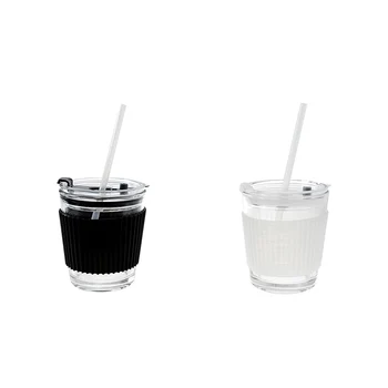 350ML Creative de Cafea din Sticlă Paie Cupa Cu Capac de Căldură-Rezistent Apa Sticla de Bere Ceai Drinkware Cuplu Cana de Cafea Cu Paie