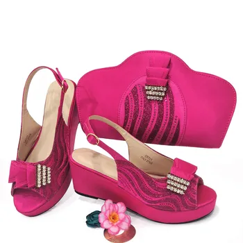 Fuchsia pentru Femei Pantofi Și Geantă Setat Pentru a se Potrivi 2023 Africane Femei Vara Sandale Cu Tocuri Pană Geantă de mână de Moda Pompe Ambreiaj CR701