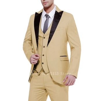 2023 New Sosire Costum Slim Fit Pentru Barbati Vârf Rever 3 Bucăți De Sex Masculin Costume De Cavaleri De Onoare, Mirele Nunta Costume Costum Homme Mariage