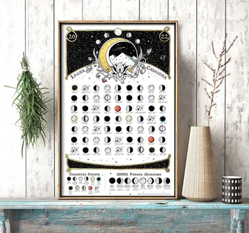 2022 Calendar De Postere Și De Imprimare Oculte Boho Faza Lunar Decor De Perete De Arta Canvas Tablou Pentru Camera De Zi Neînrămate Witchy Luna Wicca