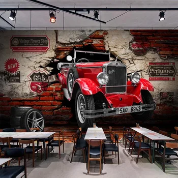 Foto personalizat Tapet Retro Mașină Roșie Rupt picturi Murale Restaurant Cafe-Bar de Fundal de Decor de Perete 3D Impermeabil Îngroșa Autocolant