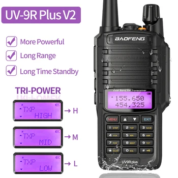 Baofeng UV-9R Plus V2 Walkie Talkie rezistent la apa IP68 cu Rază Lungă Dual Band UHF VHF Puternic Ham Radio CB Statia De Vânătoare