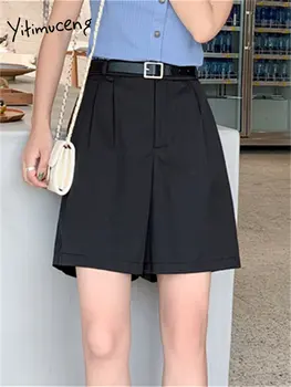 Yitimuceng Costume Negre pantaloni Scurți pentru Femei 2023 Noi Înaltă Waisted coreeană de Moda pantaloni Scurți Largi Doamne de Birou Casual Largi Picior pantaloni Scurți