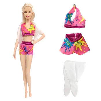 3 Articole/ Set Moda Costume de baie Bikini Dress +Fular +Pantaloni de Plaja Modern, costume de Baie, Haine pentru Barbie Papusa Accesorii Jucarii