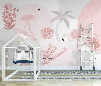 Personalizat de Fundal de mână-pictat simplu flamingo interioară perete de fundal de culoare roz pentru copii, cameră de fundal picturi Murale 3d Tapet