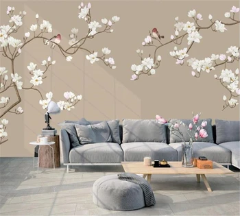 beibehang Tapet de personalizare foto 3D European de mână-pictat romantic floare magnolia pen flori și păsări murală de fundal