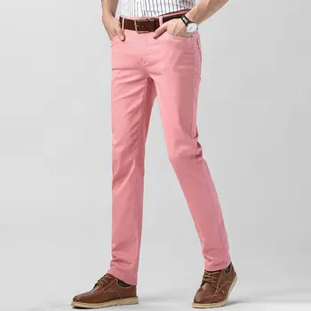 Primăvara Tineret Blugi Barbati Stretch Slim Fit Direct Pantaloni Roz de Moda Frumos Versatil Pantaloni Casual pentru Munca barbati pantaloni