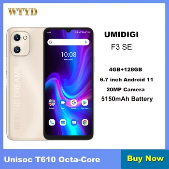 UMIDIGI F3 SE 4GB+128GB 6.7 inch Android 11 SmartPhone 5150mAh Unisoc T610 Octa-Core 4G Telefon Mobil