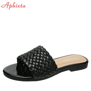 Aphixta 2022 Noi De Vara Țese Flip Flops Pentru Femei Cu Toc Plat Papuci Doamnelor Țesătură Pantofi Diapozitive Plus Szie 41 42