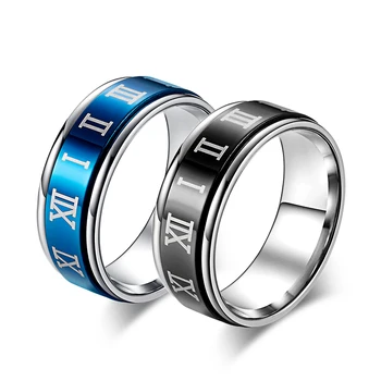 Noi Spinner Ring Roma Digital Roti Scrisoare de Titan Inel de Culoare Albastru / Negru Oțel Titan Biker Ring pentru Bărbați și Femei