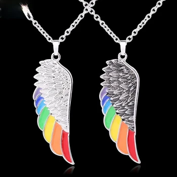 Moda Stil Nou Curcubeu Aripă de Înger Pandantiv Colier din Oțel Inoxidabil Colier pentru Bărbați și Femei Tendință de Bijuterii Cadou
