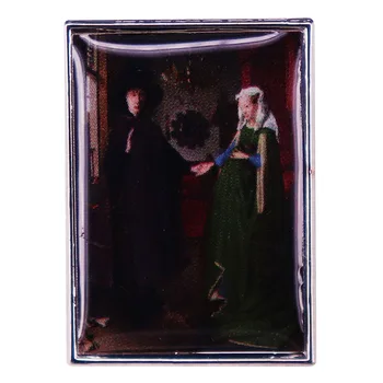Jan Van Eyck Portretul Arnolfini Email Pin Clasic Pictură în Ulei de Artă Brosa Insigna pentru Rucsaci Moda Bijuterii Cadou