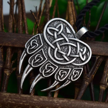 SanLan placate cu argint antic Amuleta Viking Slavă lui Dumnezeu Simbol Apararea Veles Labă de Urs cu nod norocos Colier Pandantiv Bijuterii