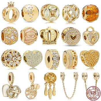 Culoare de aur seria argint 925 coroana de flori inima de blocare pandantiv original se potrivesc Pandora brățară DIY bijuterii rafinate