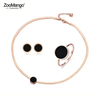 ZooMango la Modă Negru Acrilic din Oțel Inoxidabil Lanț de Șarpe Subțire Colier Bratara Cercei Inele Seturi de Bijuterii Pentru Femei ZSE004