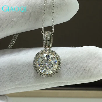 GIAOQI Original S925 Argint 2 Carate Diamant Rotund Selector Trecut D Culoare Moissanite Pandantiv Colier de Bijuterii Printesa
