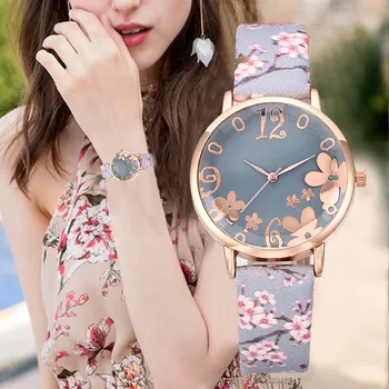 Femei de Moda de Relief Flori Mici, Proaspăt Tipărite Centura Student Cuarț Ceas часы женские наручные Montre Femme Reloj Mujer