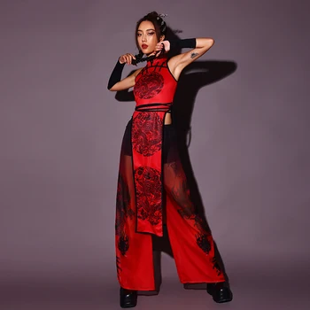 Sexy Gogo Dans Costume Femei Chineză Stil de Jazz de Performanță Costum Roșu Kpop Haine Club de noapte, Bar Dj Cantareata Etapă Purta BL10188