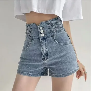 Maxi Mare Elastic Talie Blugi Scurți Subțire O-linie Scurt pentru Femei de Moda Pantaloni Haine de Vara Tinute Streetwear Pantalones Cortos