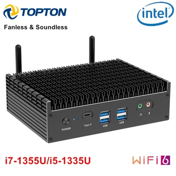 Topton 13 Gen fără ventilator Mini PC Intel i7 1355U i5 1335U Windows 11 PCIE4.0 Dual 2,5 G LAN Tunderbolt 4 Jocuri Mini Calculator WiFi6
