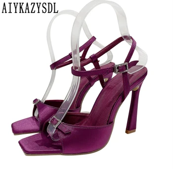 AIYKAZYSDL Violet Catarama Cristal Sandale din Satin Curea Glezna cu Toc Stiletto de Moda Streetwear Pompe Pantofi Alb Plus Dimensiunea 42