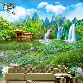 beibehang Lotus cascada pictura peisaj Personalizate papel de parede Fotografie Tapet pentru Camera de zi pictura Murala de Perete Decor de Perete de hârtie