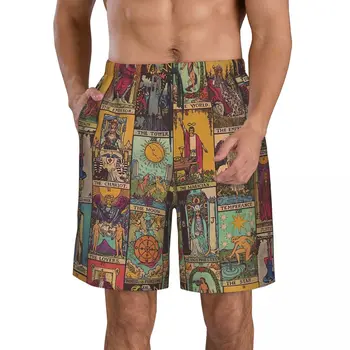 Arcana Majora Din Tarot Epocă Mozaic Bărbați pantaloni Scurți de Plajă Fitness uscare Rapidă costum de Baie Stradă Amuzant Distractiv 3D pantaloni Scurți