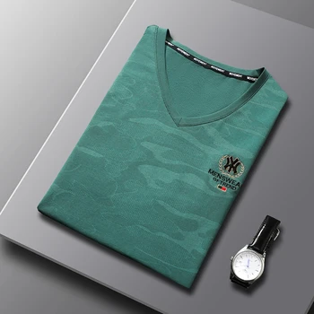 Noul T-shirt Moale Moda Vara Casual Slim Fit de Afaceri de Înaltă calitate Rece O-Gat Maneci Scurte Clasice de Imprimare Culoare Pură Topuri