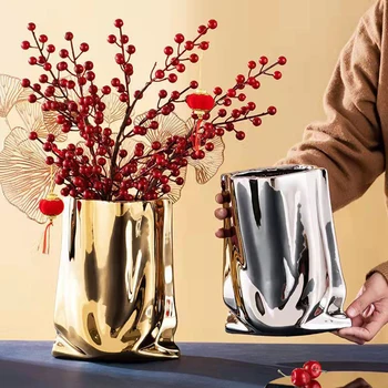 Ceramica Vaza de Flori Capacitate Mare de Aur si Argint Centrala Vaze pentru Petrecerea Acasă Dormitor luat masa Decor de Masă