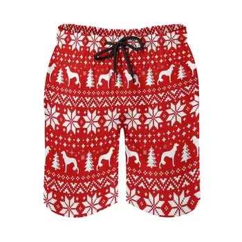 Saluki Câine Siluete Albe Și Roșii de Vacanță de Crăciun de Imprimare Plajă de Înot pantaloni Scurți costum de Baie Vrac Barbati Trunchiuri Respirabil