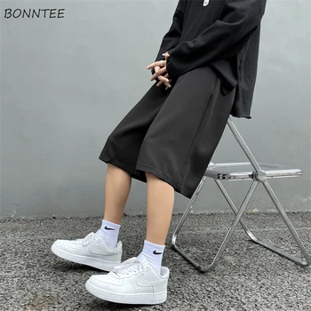 Barbati Casual pantaloni Scurți de Vară Negru Toate-meci Solid pur și Simplu Adolescenti de sex Masculin Pantaloni Streetwear Frumos BF Elegant Largi de Moda Japoneză